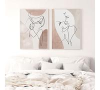 OTURRI Abstrait Visage Affiche Imprimer Couple Simple Ligne Murale Art Amoureux Baiser Toile tableau Peinture Minimaliste Moderne Murale Tableaux Chambre Decoration À La Maison 50x70cmx2 Sans Cadre