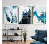 OTURRI Moderne abstrait bleu marbre affiche fond mat or Murale Art Style nordique Tableaux Toile tableau peinture salon Decoration à la maison 40x60cmx3 sans cadre