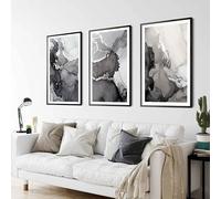 OTURRI Noir Gris Argent Murale Art Abstrait Affiche Et Toile tableau Peinture Murale Moderne Style Nordique Murale Tableaux Maison Salon Decoration 40x60cmx3 Sans Cadre