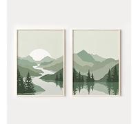 OTURRI Scandinave Voyage Paysage Affiche Toile tableau Peinture Sauge Vert Abstrait Montagnes Murale Art Tableaux Salon Decoration 50x70cmx2 Sans Cadre