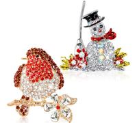 Otuuz 2 Pièces 5 x 5 cm Ensemble de Broche de Rouge-Gorge et Broche de Bonhomme de Neige Épingles de Broches de Noël Broches d'Oiseau Broches de Fête de Noël pour Femmes Filles Boutique Bijoux Cadeau