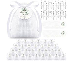 Otuuz 30 Sets Cadeaux de Confirmation Étiquette Cadeau avec Ruban Blanc Porte-Clés Croix Sachet Blanc Cadeaux pour Confirmation, Communion, Baptême, Naissance et Mariage
