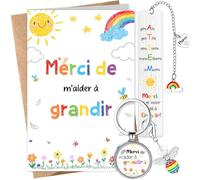 Otuuz 4 Pcs Cadeaux ATSEM Maîtresse Carte Merci de M'aider à Grandir Marque-Page Porte-Clés pour ATSEM et Enveloppe Cadeau d'École Fin d'Année pour Creche Maîtresse Maitre Professeur Enseignante