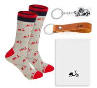 Otuuz 4 Pcs Cadeaux de Moto Porte-Clés de Moto en Cuir Chaussettes Scooter Porte-Clés Pendentif de Scooter en Métal Carte de Vœux pour Hommes Femmes Amoureux Anniversaire(Rouge)