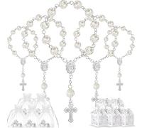 Otuuz 50 Paquets 150 Pièces Cadeau pour Bapteme Invité Souvenir Communion 50 Mini Chapelet Catholique avec 50 Sacs en Organza 50 Boîte à Dragées pour Baptême Communion Mariage