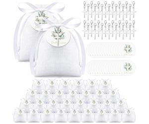 Otuuz 50 Sets Cadeaux de Confirmation Étiquette Cadeau avec Ruban Blanc Porte-Clés Croix Sachet Blanc Cadeaux pour Confirmation, Communion, Baptême, Naissance et Mariage