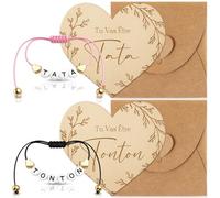 Otuuz 6 Pièces Annonce Grossesse Tata Tonton Bois Carte et Bracelet Tissé Ajustable Tu Vas Être Tonton Tata Cadeau Annonce Naissance Carte Armband et Enveloppe Kraft pour Anniversaire Noël Baptême