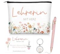 Otuuz Ensemble de 5 Cadeaux de Remerciement pour la Fête des Enseignants Trousse de Maquillage Porte-Clés Ange Gardien Stylo à Bille Carte de Remerciement Cadeau d'Adieu pour Enseignants