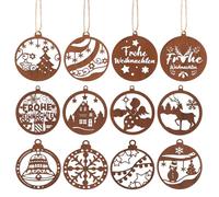 Otuuz Lot de 12 décorations de Noël en métal rouillé - 8 cm - Décoration de l'Avent - Cerf, étoile, bonhomme de neige - Décoration de Noël rouillée pour sapin de Noël, jardin, fenêtre