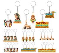 Otuuz Lot de 24 porte-clés pour le mois du patrimoine amérindien - Motifs traditionnels - Fournitures de fête pour le patrimoine amérindien - 6 styles