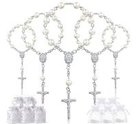 Otuuz Lot de 50 chapelets en acrylique avec crucifix et 50 boîtes cadeaux découpées au laser - Emballage cadeau pour communion - Décoration pour fête prénatale, mariage, fête (bracelet en perles
