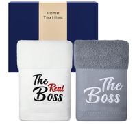 Otuuz Serviette Cadeau Couple 35 x 70 cm Cadeau de Saint Valentin pour Partenaire Serviette The Boss & The Real Boss Cadeau d'anniversaire de Mariage pour Couples pour Mariés Blanc Gris