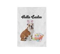 OTVEE Drapeau de jardin bouledogue anglais œufs de Pâques décoration extérieure petite bannière avec imitation toile de jute et impression double face - 30,5 x 45,7 cm