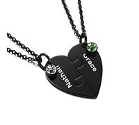 OTXIXTO 2 Noir Ton Acier Inoxydable Coeur Pendentif Meilleur Ami pour Toujours Puzzle Collier Nom Personnalisé pour Amitié Couples Hommes Femmes