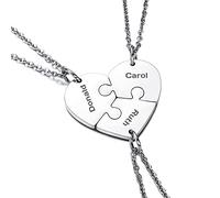 OTXIXTO 3 Argent Ton Acier Inoxydable Coeur Pendentif Meilleur Ami pour Toujours Puzzle Collier Nom Personnalisé pour Amitié Couples Hommes Femmes