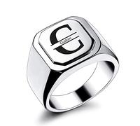 OTXIXTO Bague Initiale Lettre Chevalière pour Hommes Femmes Nom Personnalisé Gravé Acier Inoxydable Bijoux Fantaisie Mariage Couples Fête des Pères Cadeau avec Ajusteurs de Taille de Bague