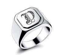 OTXIXTO Bague Initiale Lettre Chevalière pour Hommes Femmes Nom Personnalisé Gravé Acier Inoxydable Bijoux Fantaisie Mariage Couples Fête des Pères Cadeau avec Ajusteurs de Taille de Bague