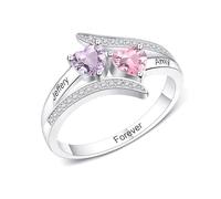 OTXIXTO Bagues Personnalisées de Pierre de Naissance Cœur 2 avec Gravure 2 Noms Bagues de Fiançailles pour Femme Bagues en Argent Sterling 925 pour Femme Petite Amie Épouse Mère Cadeaux (Taille 49)