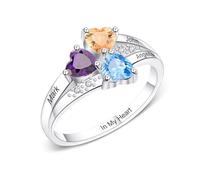 OTXIXTO Bagues Personnalisées de Pierre de Naissance Cœur 3 avec Gravure 3 Noms Bagues de Fiançailles pour Femme Bagues en Argent Sterling 925 pour Femme Petite Amie Épouse Mère Cadeaux (Taille 64)