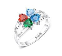 OTXIXTO Bagues Personnalisées de Pierre de Naissance Cœur 4 avec Gravure 4 Noms Bagues de Fiançailles pour Femme Bagues en Argent Sterling 925 pour Femme Petite Amie Épouse Mère Cadeaux (Taille 49)