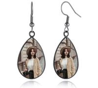 OTXIXTO Boucles d'Oreilles Photo Personnalisées en Acier Inoxydable/Plaqué Or/Noir, Forme Ronde/Cœur/Goutte d'Eau, Bijoux Commémoratifs Cadeaux pour la Fête des Mères - C2