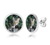 OTXIXTO Boucles d'Oreilles Photo Personnalisées en Acier Inoxydable/Plaqué Or/Noir, Forme Ronde/Cœur/Goutte d'Eau, Bijoux Commémoratifs Cadeaux pour la Fête des Mères - D1