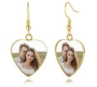 OTXIXTO Boucles d'Oreilles Photo Personnalisées en Acier Inoxydable/Plaqué Or/Noir, Forme Ronde/Cœur/Goutte d'Eau, Bijoux Commémoratifs Cadeaux pour la Fête des Mères - B3