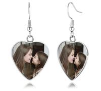 OTXIXTO Boucles d'Oreilles Photo Personnalisées en Acier Inoxydable/Plaqué Or/Noir, Forme Ronde/Cœur/Goutte d'Eau, Bijoux Commémoratifs Cadeaux pour la Fête des Mères - B1