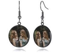 OTXIXTO Boucles d'Oreilles Photo Personnalisées en Acier Inoxydable/Plaqué Or/Noir, Forme Ronde/Cœur/Goutte d'Eau, Bijoux Commémoratifs Cadeaux pour la Fête des Mères - A2