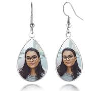 OTXIXTO Boucles d'Oreilles Photo Personnalisées en Acier Inoxydable/Plaqué Or/Noir, Forme Ronde/Cœur/Goutte d'Eau, Bijoux Commémoratifs Cadeaux pour la Fête des Mères - C1