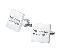 OTXIXTO Boutons de Manchette Classiques en Acier Inoxydable pour Hommes Initiales/Date/Photo Personnalisées Boutons de Manchette Argentés Cadeau pour Époux Garçons d'honneur Père de la Mariée -B3