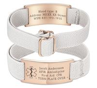 OTXIXTO Bracelet ID Médicale Réglable Gravure Personnalisée Informations Urgence Bracelets Alerte Médicale pour Femmes Hommes Convient Aux Autistes Personnes âgées Diabète Allergies L'épilepsie -A3