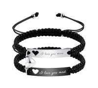OTXIXTO Bracelets Assortis Personnalisés pour Couples Bracelets pour Couples Tressés Réglables avec Cœur Connectable Personnalisé Gravé Relation Nom Bracelet avec Cœur Creux Gravé (Style B2)