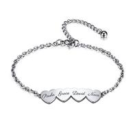 OTXIXTO Bracelets de Nom Personnalisés pour Femme avec 2-5 Noms Gravés Coeurs Bracelet à Breloques pour Amitié Mère Couples Lien Réglable Ami Anniversaire Demoiselle d'honneur Cadeaux