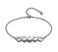 OTXIXTO Bracelets de Nom Personnalisés pour Femme avec 2-5 Noms Gravés Coeurs Bracelet à Breloques pour Amitié Mère Couples Lien Réglable Ami Anniversaire Demoiselle d'honneur Cadeaux