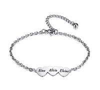 OTXIXTO Bracelets de Nom Personnalisés pour Femme avec 2-5 Noms Gravés Coeurs Bracelet à Breloques pour Amitié Mère Couples Lien Réglable Ami Anniversaire Demoiselle d'honneur Cadeaux
