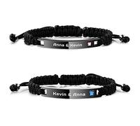 OTXIXTO Bracelets Personnalisés pour Couple ID Gravée pour Femme Homme Elle Lui Nom Bracelet de Cheville avec Date Corde Tressée à la Main Réglable Acier Inoxydable Cadeaux d'amant Amitié (2 Noir)