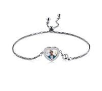 OTXIXTO Bracelets Photo Personnalisés en Forme de Coeur avec 1-2 Pierres de Naissance Texte Gravé Chaîne de Boîte Réglable Bracelets en Acier Inoxydable pour Femme Fille Cadeau Mère(1&Argent)