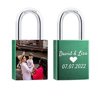 OTXIXTO Cadenas d'amour Personnalisé Image Texte pour les Amoureux Couples Bridge Saint-Valentin Cadenas avec Clé -Vert