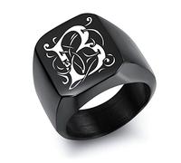 OTXIXTO Chevalière Monogramme Initiale Personnalisée pour Hommes Bagues en Acier Inoxydable Personnalisées Noir Argent Or Couleurs Cadeau de Souvenir Idéal pour Homme Petit Ami(Noir)