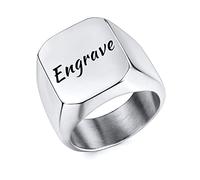 OTXIXTO Chevalière Monogramme Initiale Personnalisée pour Hommes Bagues en Acier Inoxydable Personnalisées Noir Argent Or Couleurs Cadeau de Souvenir Idéal pour Homme Petit Ami(Argent)