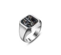OTXIXTO Chevalières Photo Personnalisées pour Hommes Femmes Bague Carrée en Acier Inoxydable Argent/Noir Gravé Image Couleur/Noir et Blanc Cadeau de Bijoux pour Papa Petit Ami Mari -A1, Taille 7