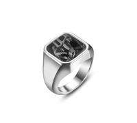 OTXIXTO Chevalières Photo Personnalisées pour Hommes Femmes Bague Carrée en Acier Inoxydable Argent/Noir Gravé Image Couleur/Noir et Blanc Cadeau de Bijoux pour Papa Petit Ami Mari -A2, Taille 12