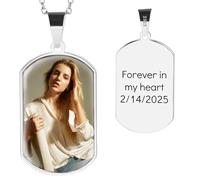 OTXIXTO Collier Commémoratif Personnalisé en Argent Sterling 925 Pendentif Cœur/Plaque d'identité avec Photo à l'intérieur Collier Personnalisé Photo Texte Gravé la Mémoire des êtres Chers Disparus-B1