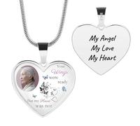 OTXIXTO Collier Commémoratif Personnalisé en Argent Sterling 925 Pendentif Cœur/Plaque d'identité avec Photo à l'intérieur Collier Personnalisé Photo Texte Gravé la Mémoire des êtres Chers Disparus-C1