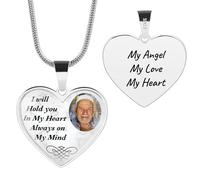 OTXIXTO Collier Commémoratif Personnalisé en Argent Sterling 925 Pendentif Cœur/Plaque d'identité avec Photo à l'intérieur Collier Personnalisé Photo Texte Gravé la Mémoire des êtres Chers Disparus-C3