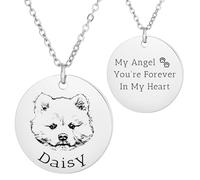 OTXIXTO Collier Personnalisé Portrait d'animal Gravé Chien Chat Nom Photo avec Pierre de Naissance INOX Coeur/Rond Disque Collier Cadeaux Mémorial pour Les Femmes Amoureux des Animaux Chien Maman -A1