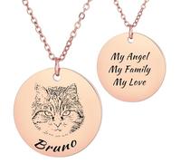 OTXIXTO Collier Personnalisé Portrait d'animal Gravé Chien Chat Nom Photo avec Pierre de Naissance INOX Coeur/Rond Disque Collier Cadeaux Mémorial pour Les Femmes Amoureux des Animaux Chien Maman -A3