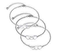 OTXIXTO Personnalisé 2/3/4 Pièces en Acier Inoxydable Collier/Bracelet en Forme de Coeur Personnalisé Gravé Noms Cadeau pour Mère Fille Soeur Meilleure Amie (3 Pièces, Argent Bracelet)