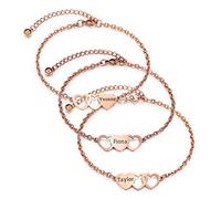 OTXIXTO Personnalisé 2/3/4 Pièces en Acier Inoxydable Collier/Bracelet en Forme de Coeur Personnalisé Gravé Noms Cadeau pour Mère Fille Soeur Meilleure Amie (3 Pièces, Rose-Or Bracelet)